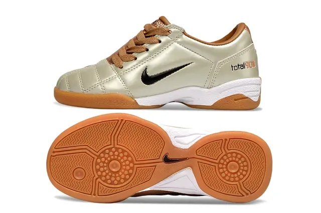 Nike Beige Brown Quilted Metallic Upper Gum Rubber Outsole Indoor Soccer Shoes 14