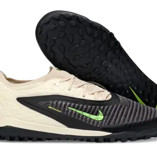 Nike Beige Green Knit Upper Synthetic Cage Overlay Turf Soccer Shoes
