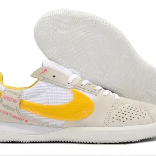 Nike Beige Yellow Low-Top Perforated Suede Toe Indoor Soccer Shoes
