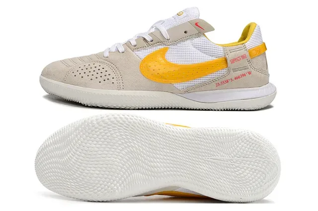 Nike Beige Jaune Low-Top Perforé Daim Toe Chaussures de football intérieur 6
