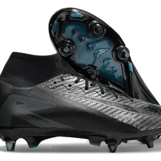 Nike Black Blue High-Cut Sock-Fit Collar Textured Flyknit Upper Firm-Ground Soccer Shoes