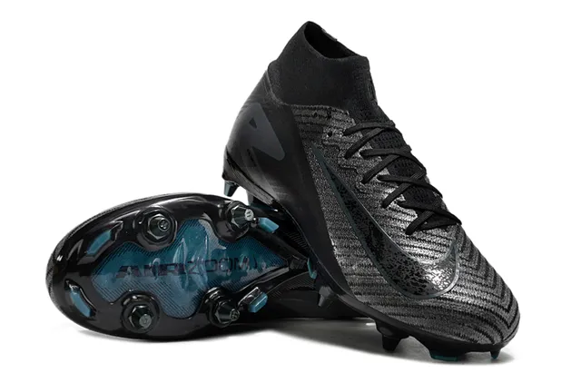 Nike Black Blue High-Cut Sock-Fit Collar Textured Flyknit Upper Firm-Ground Soccer Shoes 3