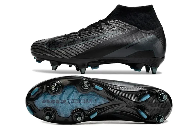 Nike Black Blue High-Cut Sock-Fit Collar Textured Flyknit Upper Firm-Ground Soccer Shoes 5