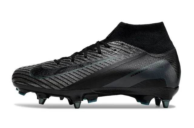 Nike Black Blue High-Cut Sock-Fit Collar Textured Flyknit Upper Firm-Ground Soccer Shoes 8