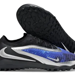 Nike Negro Azul Bajo corte Collar de ajuste de calcetín de punto panel del antepié césped zapatos de fútbol