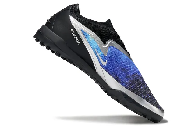 Nike Black Blue Low-Cut Sock-Fit Collar Knit Forefoot Panel Turf Soccer Shoes 2