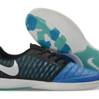 Nike Black Blue Low-Top Quilted Toe Cap Indoor Soccer Shoes