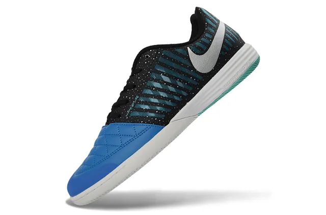 Nike Noir Bleu Chaussures de football indoor à lacets bas avec capuchon d'orteil matelassé 3