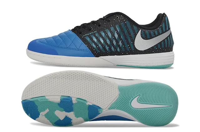 Nike Noir Bleu Chaussures de football indoor à lacets bas avec capuchon d'orteil matelassé 6