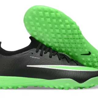 Nike काला हरा लो-कट सॉक-फिट अपर अटोम्निट टेक्सटाइल टर्फ फुटबॉल जूते