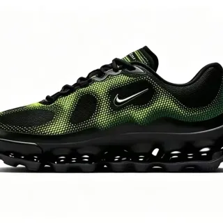 Nike Black Green Pixelated Gradient Mesh Upper Segmented Transparent Bubble Midsole Lifestyle Sneakers