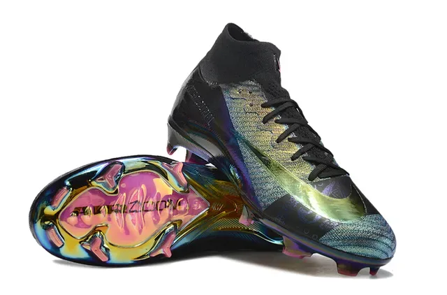 Nike Sapatos de futebol Low-Cut Sock-Fit Collar Firm-Ground Upper Preto Multicolor Iridescente Holográfico 3