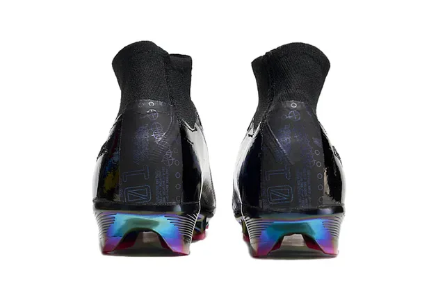 Nike Sapatos de futebol Low-Cut Sock-Fit Collar Firm-Ground Upper Preto Multicolor Iridescente Holográfico 4