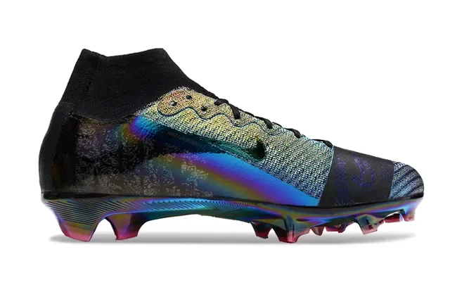 Nike Sapatos de futebol Low-Cut Sock-Fit Collar Firm-Ground Upper Preto Multicolor Iridescente Holográfico 7