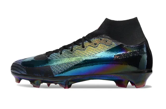 Nike Sapatos de futebol Low-Cut Sock-Fit Collar Firm-Ground Upper Preto Multicolor Iridescente Holográfico 8