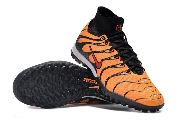 Nike Black Orange High-Top Sock-Fit Collar Flame-Pattern Synthetic Overlays Turf Soccer Shoes 2