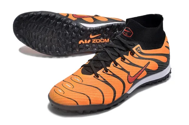 Nike Black Orange High-Top Sock-Fit Collar Flame-Pattern Synthetic Overlays Turf Soccer Shoes 3