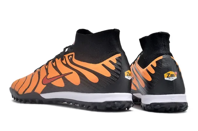 Nike Black Orange High-Top Sock-Fit Collar Flame-Pattern Synthetic Overlays Turf Soccer Shoes 4