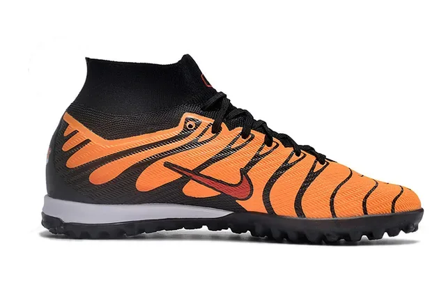 Nike Black Orange High-Top Sock-Fit Collar Flame-Pattern Synthetic Overlays Turf Soccer Shoes 5