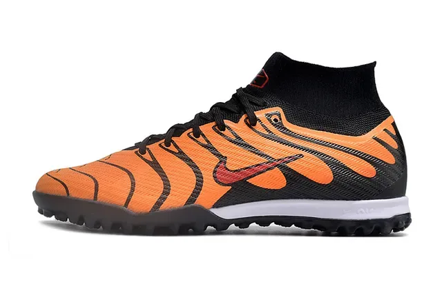Nike Black Orange High-Top Sock-Fit Collar Flame-Pattern Synthetic Overlays Turf Soccer Shoes 6