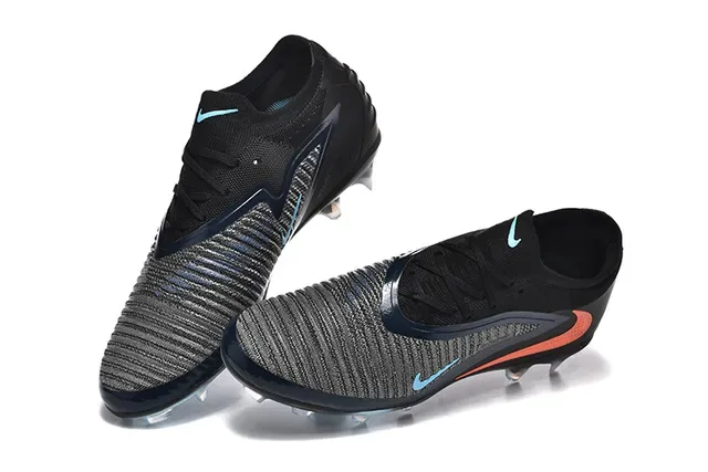 Nike Preto Laranja Upper Knit Cadarços Assimétricos Campo Firme Sapatos de Futebol 2
