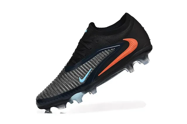 Nike Preto Laranja Upper Knit Cadarços Assimétricos Campo Firme Sapatos de Futebol 4