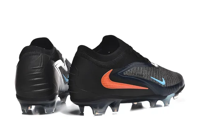 Nike Preto Laranja Upper Knit Cadarços Assimétricos Campo Firme Sapatos de Futebol 5