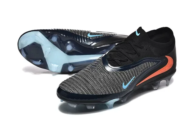 Nike Preto Laranja Upper Knit Cadarços Assimétricos Campo Firme Sapatos de Futebol 6