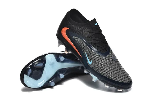 Nike Preto Laranja Upper Knit Cadarços Assimétricos Campo Firme Sapatos de Futebol 7