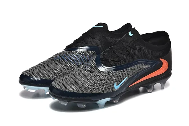 Nike Preto Laranja Upper Knit Cadarços Assimétricos Campo Firme Sapatos de Futebol 8