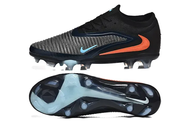 Nike Preto Laranja Upper Knit Cadarços Assimétricos Campo Firme Sapatos de Futebol 9