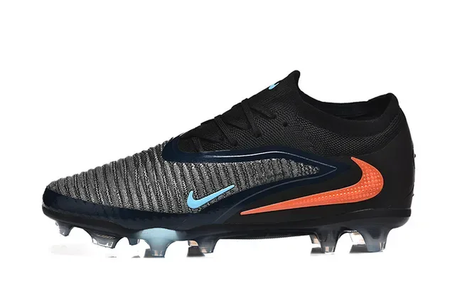 Nike Preto Laranja Upper Knit Cadarços Assimétricos Campo Firme Sapatos de Futebol 10
