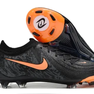 Nike Black Orange Knit Upper Sock-Fit Collar Firm-Ground Soccer Shoes