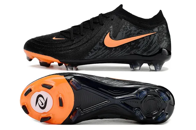 Nike Black Orange Knit Upper Sock-Fit Collar Firm-Ground Soccer Shoes 6