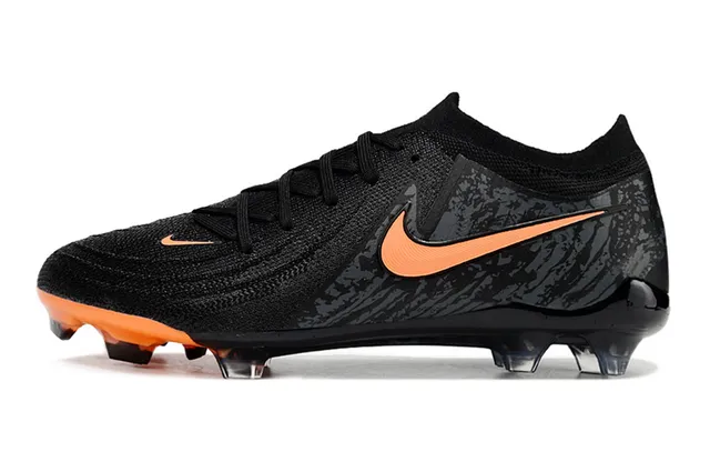 Nike Black Orange Knit Upper Sock-Fit Collar Firm-Ground Soccer Shoes 7