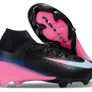 Nike Black Pink High-Cut Sock-Fit Collar Gradient Upper Firm-Ground Soccer Shoes