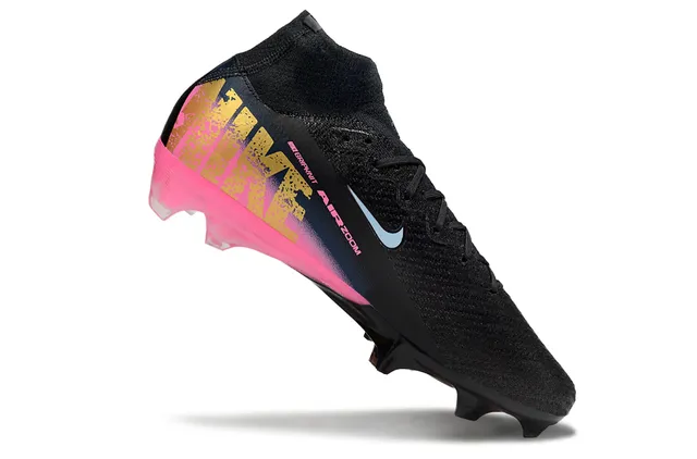 Nike Black Pink High-Cut Sock-Fit Collar Gradient Upper Firm-Ground Soccer Shoes 2