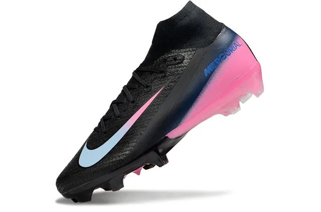 Nike Black Pink High-Cut Sock-Fit Collar Gradient Upper Firm-Ground Soccer Shoes 3