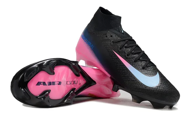 Nike Black Pink High-Cut Sock-Fit Collar Gradient Upper Firm-Ground Soccer Shoes 4