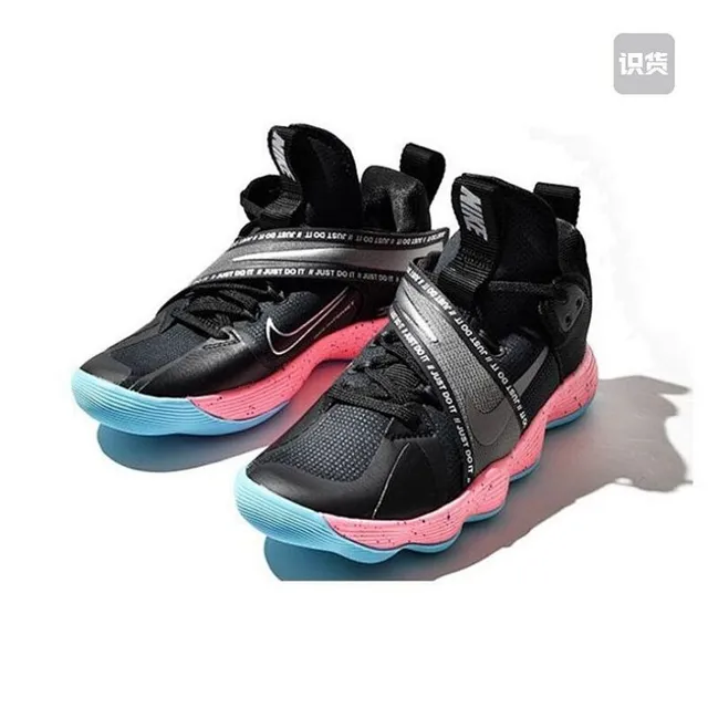 Nike Black Pink High-Top Strap-Accented Basketball Shoes 2