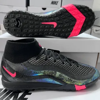 Nike Black Pink Sock-Fit Collar Iridescent Wave Overlay Turf Soccer Shoes