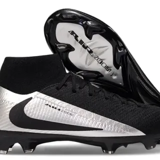 Nike Black Silver Knit Upper High-Cut Sock Collar Firm-Ground Soccer Shoes