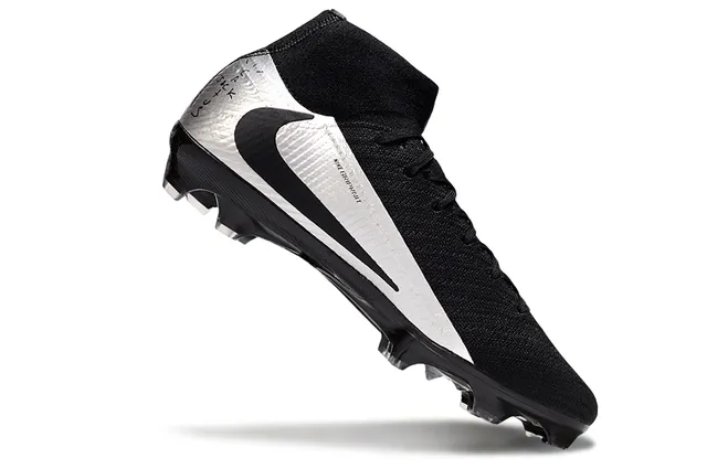 Nike Black Silver Knit Upper High-Cut Sock Collar Firm-Ground Soccer Shoes 2
