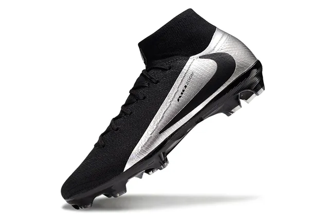 Nike Black Silver Knit Upper High-Cut Sock Collar Firm-Ground Soccer Shoes 3