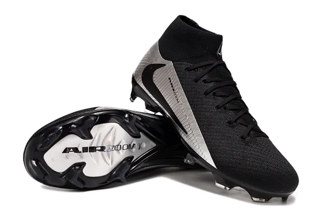 Nike Black Silver Knit Upper High-Cut Sock Collar Firm-Ground Soccer Shoes 4