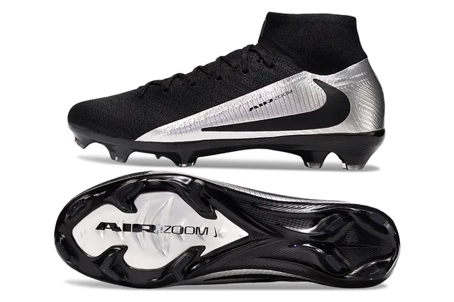 Nike Black Silver Knit Upper High-Cut Sock Collar Firm-Ground Soccer Shoes 6