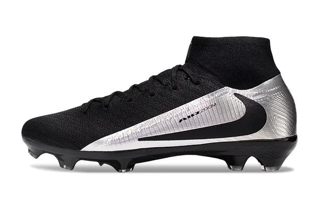 Nike Black Silver Knit Upper High-Cut Sock Collar Firm-Ground Soccer Shoes 7