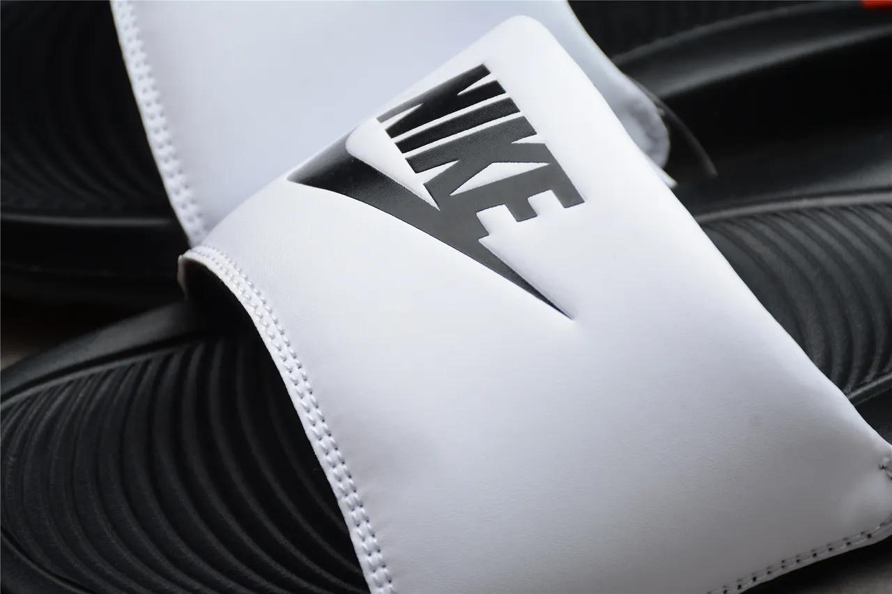 Nike Black White Single-Strap Slide Molded Ribbed Footbed Slippers 5