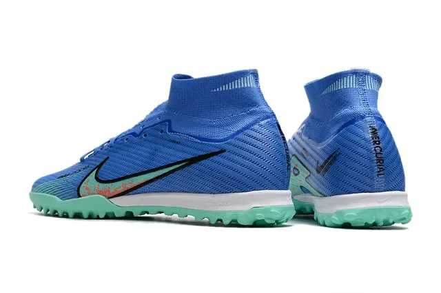 Nike Chaussures de Football Turf Upper en Maille Bleu Vert Haut de Coupe avec Studs Coniques 4
