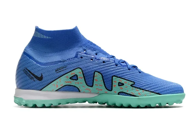 Nike Chaussures de Football Turf Upper en Maille Bleu Vert Haut de Coupe avec Studs Coniques 5